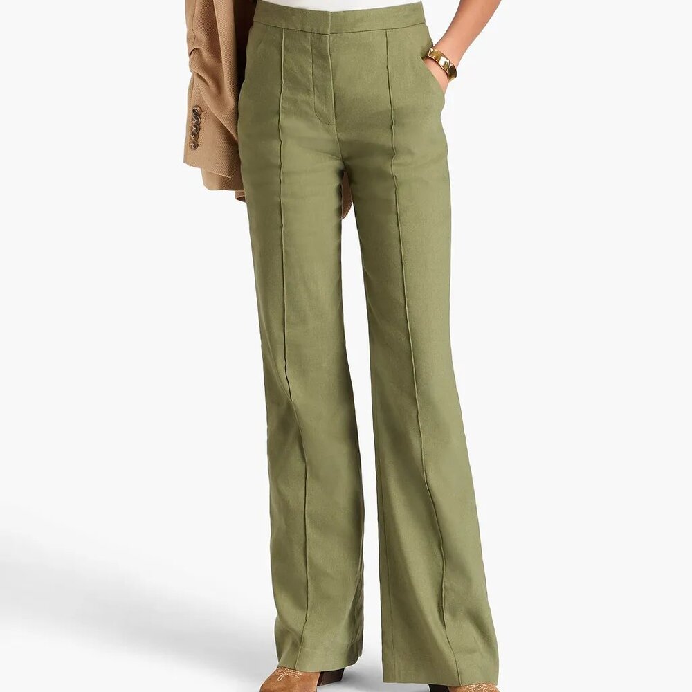 NWT$398 VERONICA BEARD Noda Linen-Blend Straight-Leg Twill Flared Pants 4 (XS)